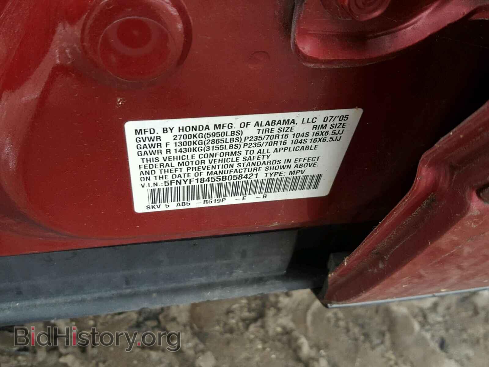 2005 HONDA PILOT - VIN: 5FNYF18455B058421 - Photo 10