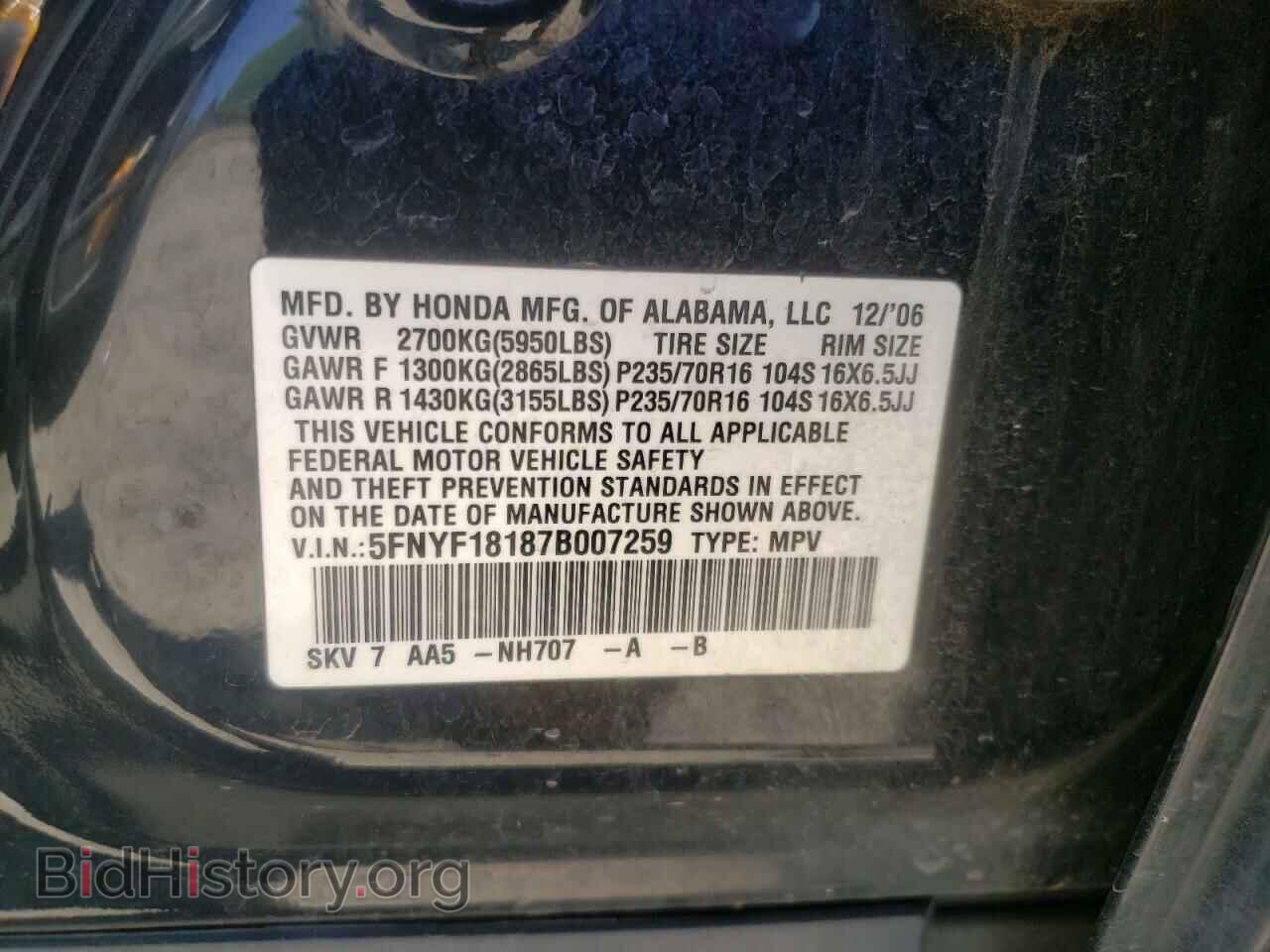 2007 HONDA PILOT - VIN: 5FNYF18187B007259 - Фото 10