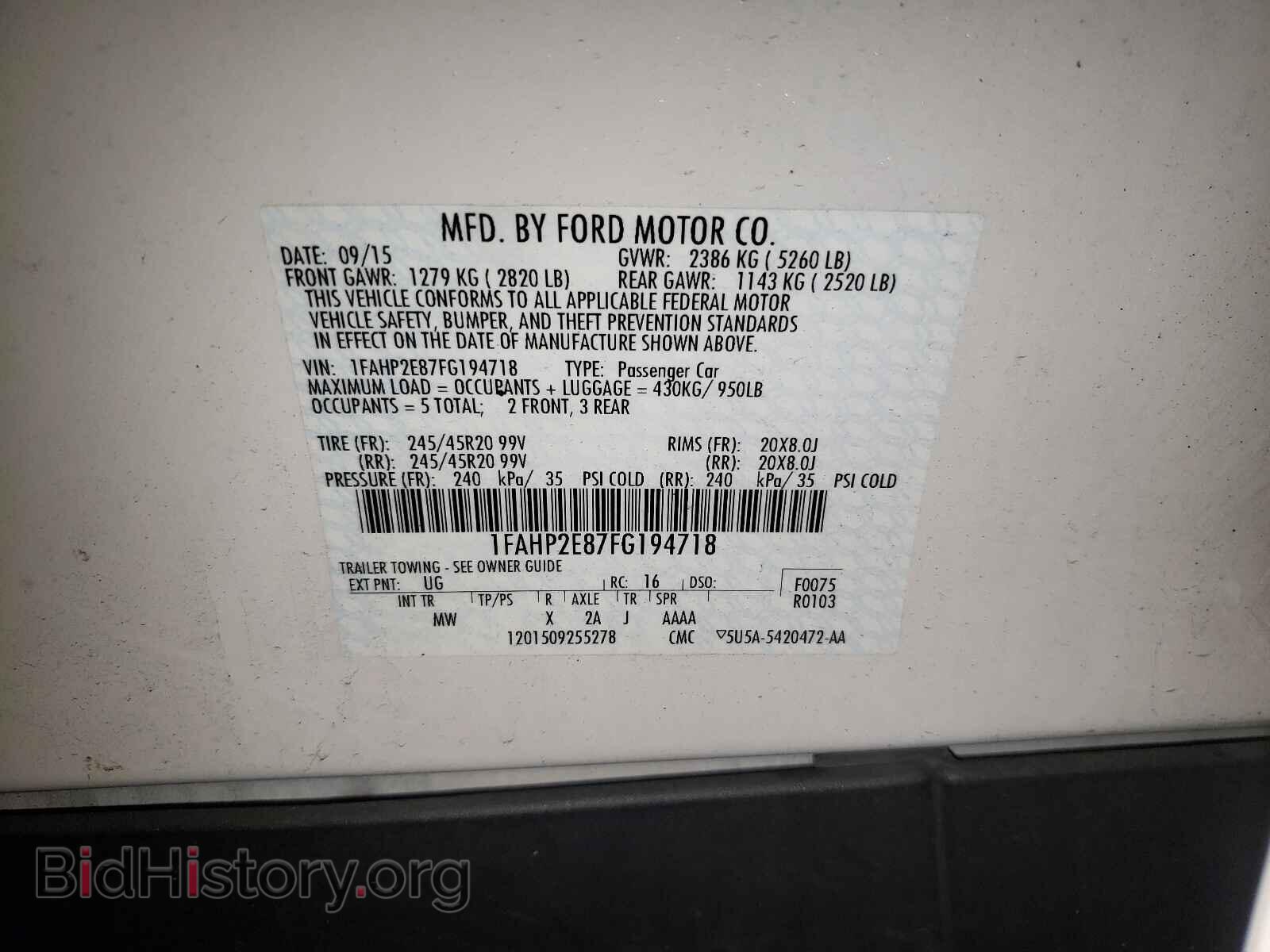 2015 FORD TAURUS - VIN: 1FAHP2E87FG194718 - Фото 10