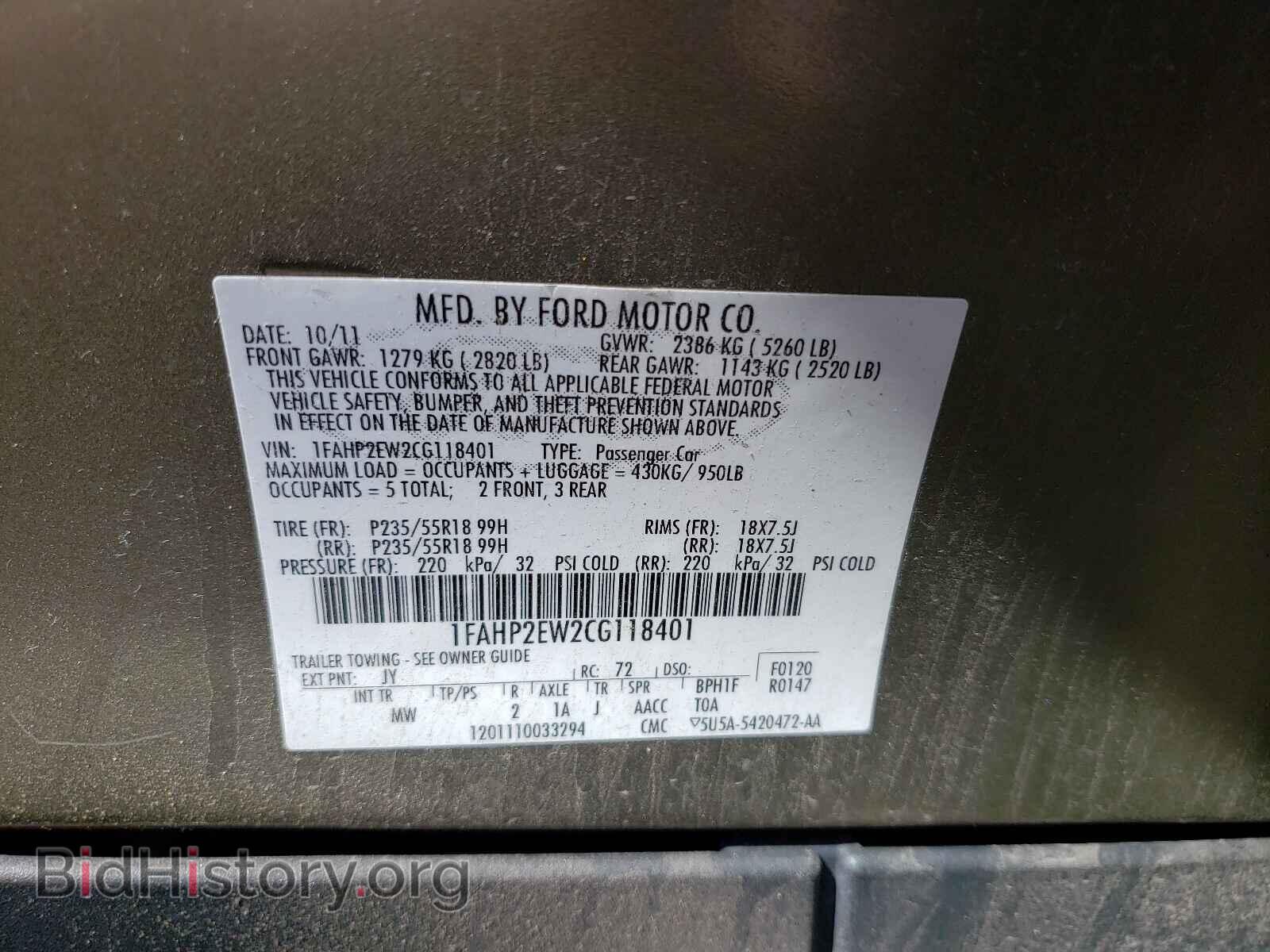 2012 FORD TAURUS - VIN: 1FAHP2EW2CG118401 - Photo 10