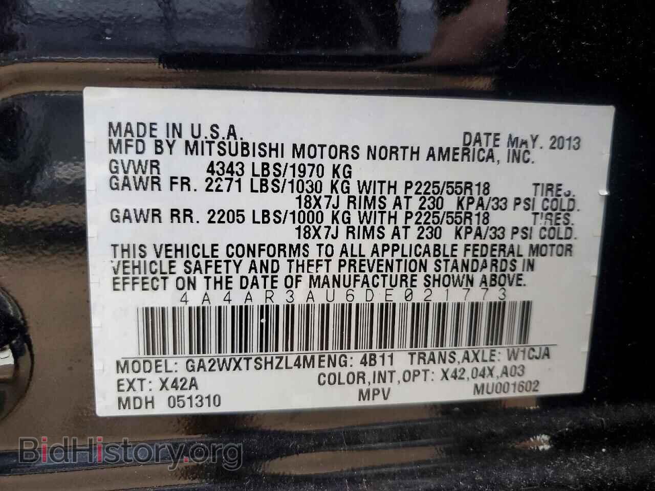 2013 MITSUBISHI OUTLANDER - VIN: 4A4AR3AU6DE021773 - Фото 12