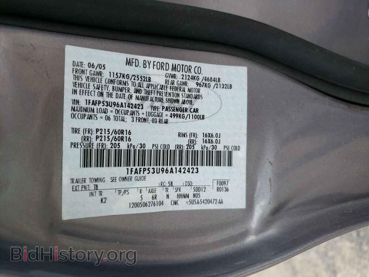 2006 FORD TAURUS - VIN: 1FAFP53U96A142423 - Фото 10