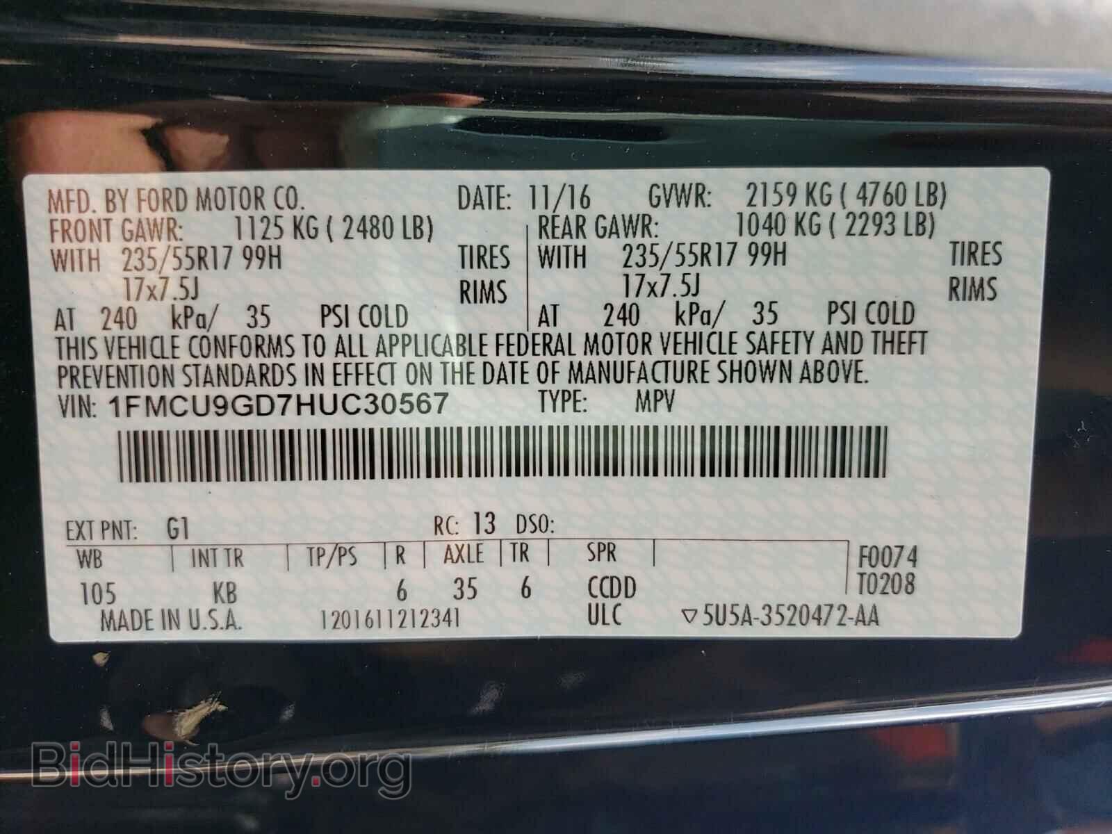 2017 FORD ESCAPE - VIN: 1FMCU9GD7HUC30567 - Фото 10