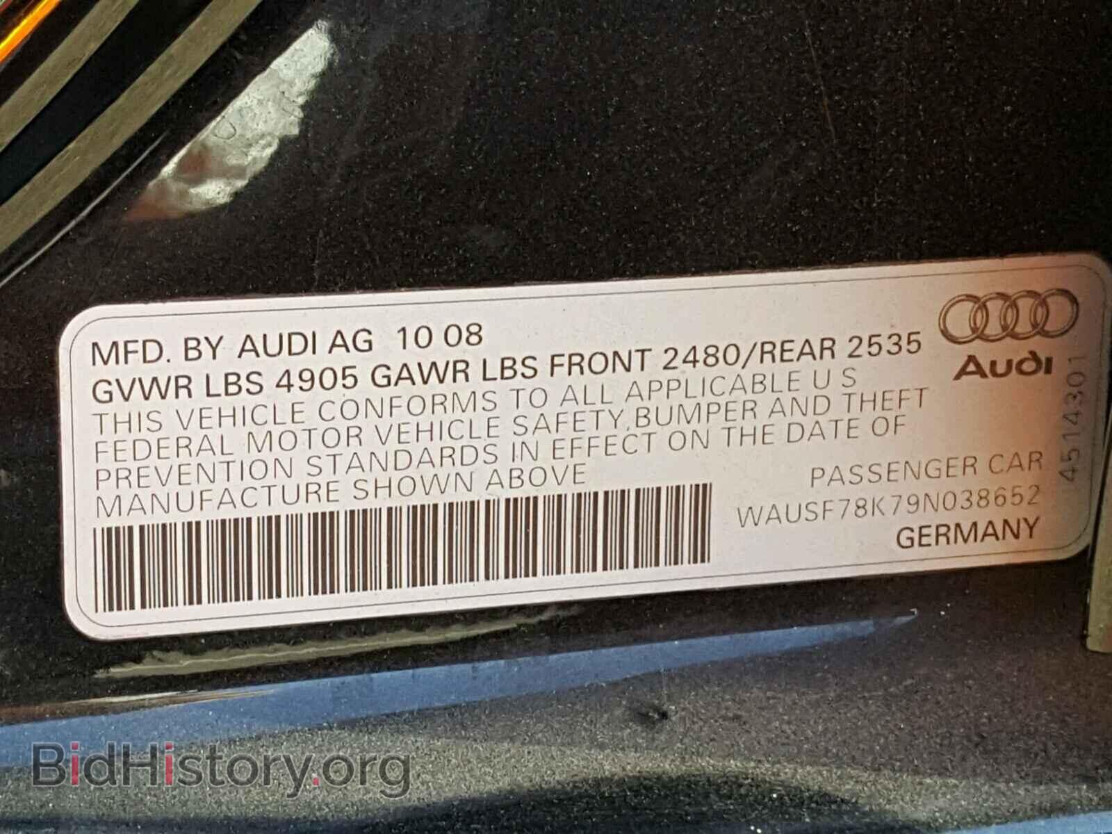 2009 AUDI A4 - VIN: WAUSF78K79N038652 - Фото 10