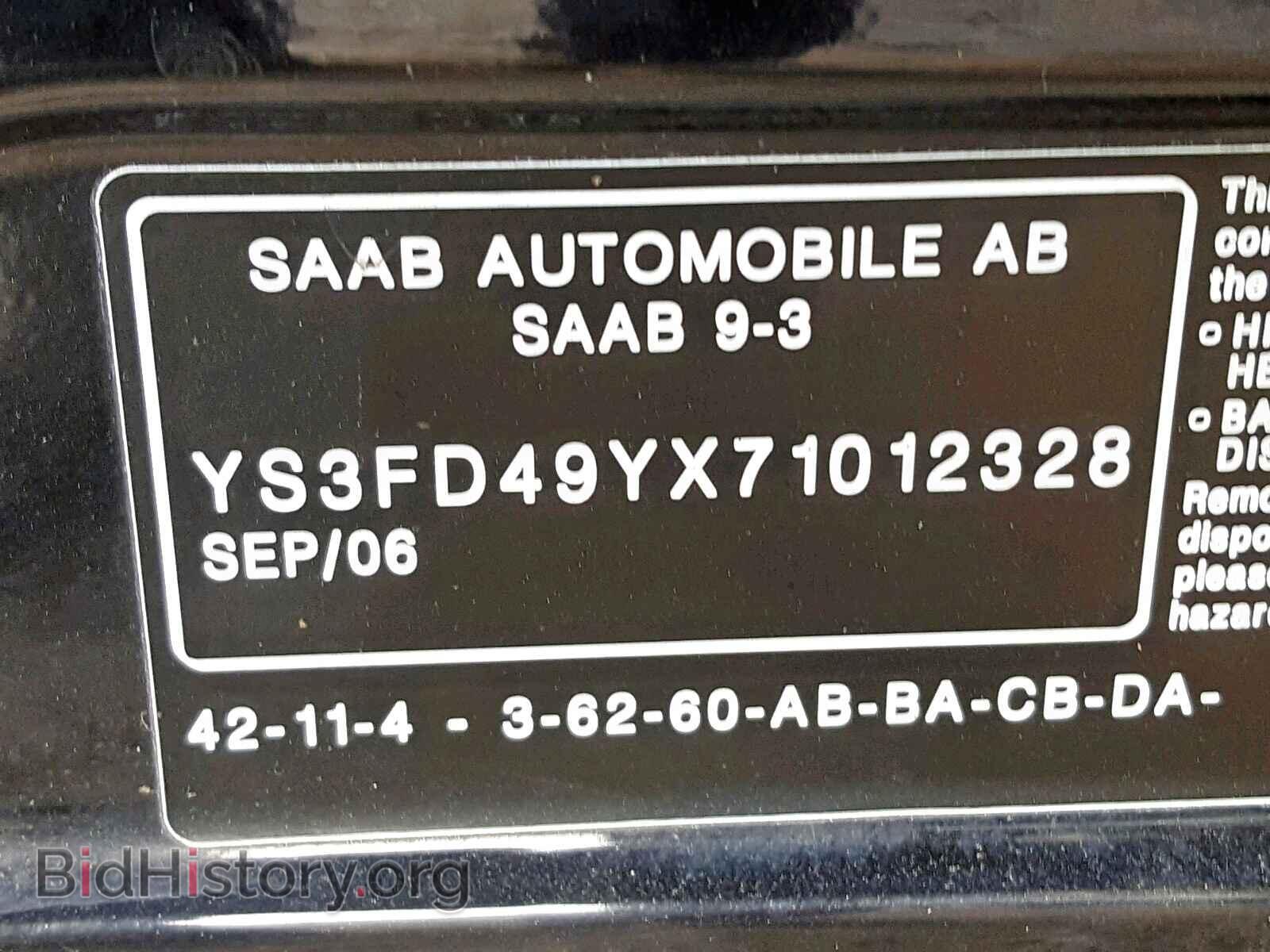 2007 SAAB 9 3 - VIN: YS3FD49YX71012328 - Фото 10