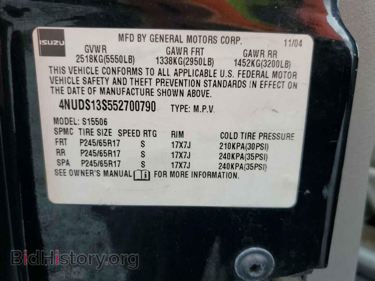 2005 ISUZU ASCENDER - VIN: 4NUDS13S552700790 - Фото 12