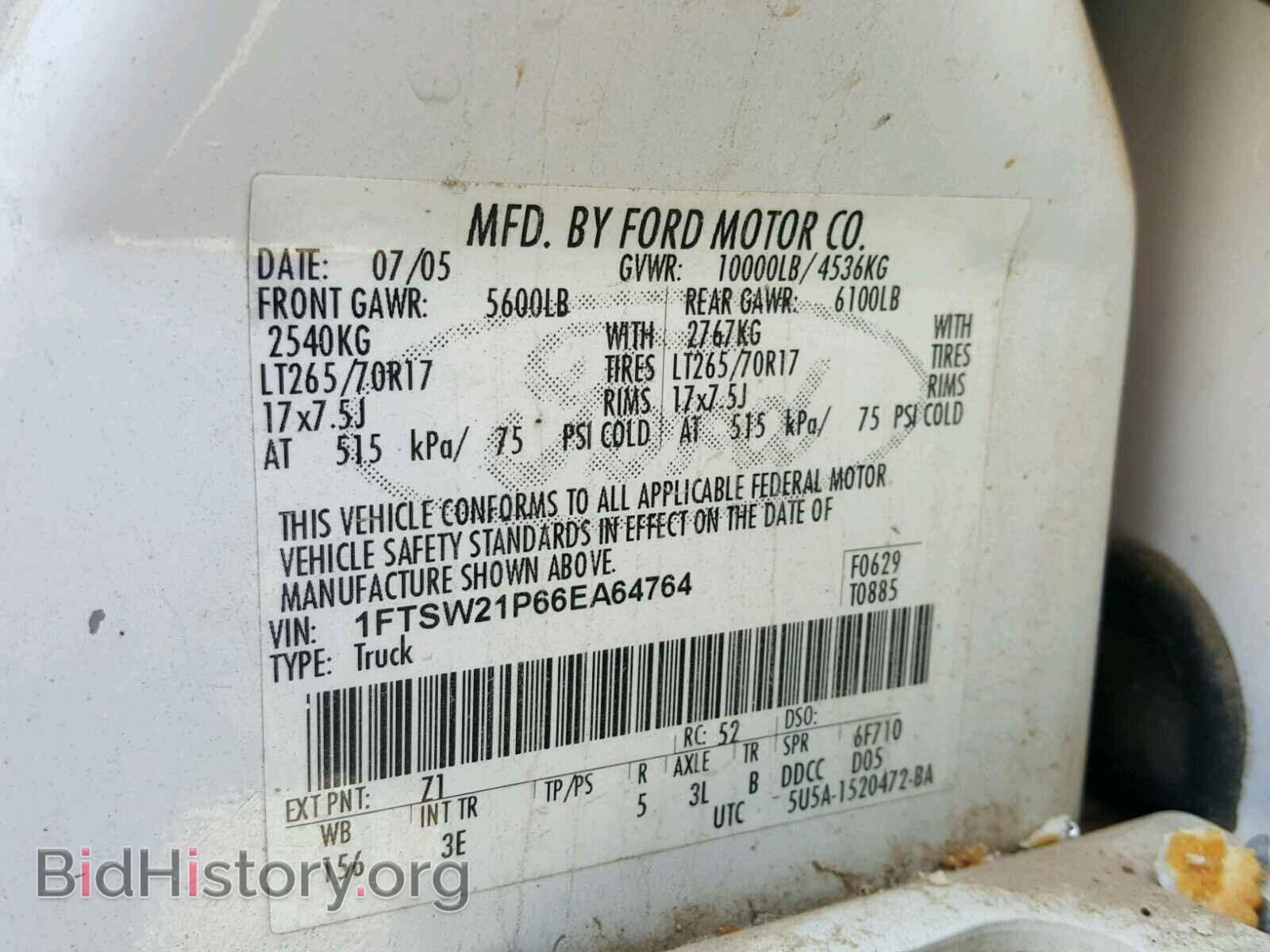 2006 FORD F250 - VIN: 1FTSW21P66EA64764 - Фото 10