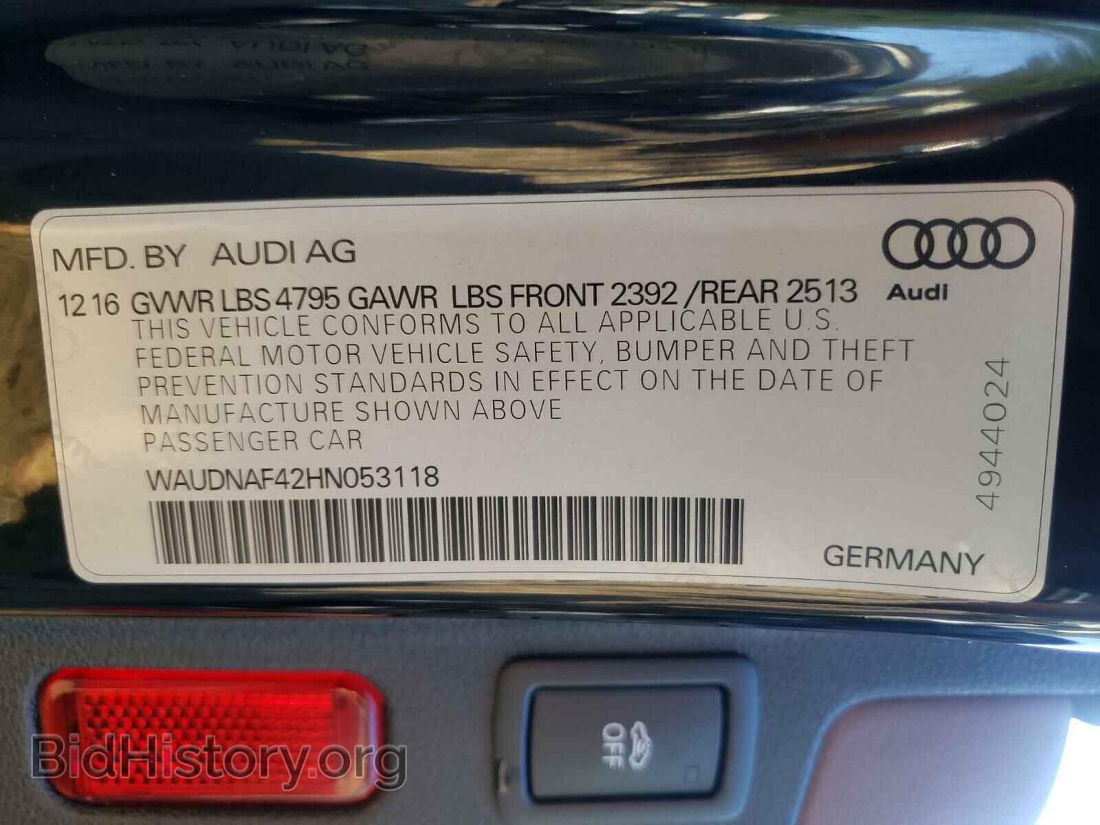 2017 AUDI A4 - VIN: WAUDNAF42HN053118 - Фото 10