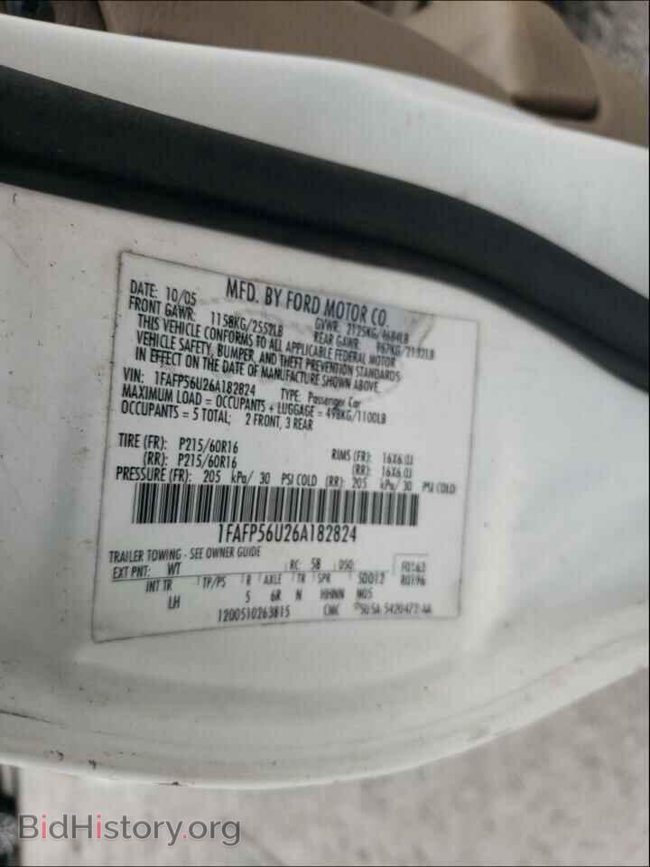 2006 FORD TAURUS - VIN: 1FAFP56U26A182824 - Фото 10