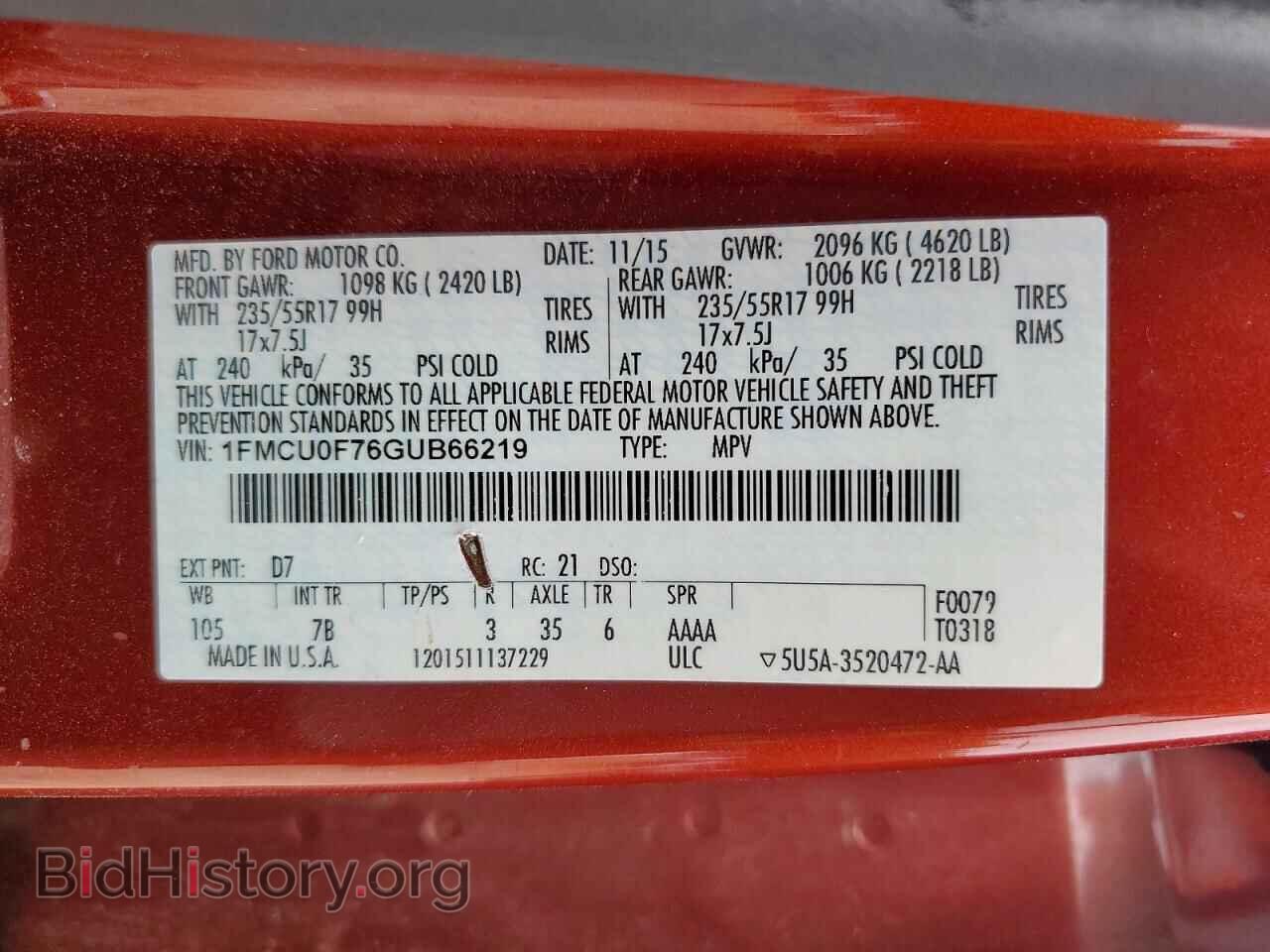2016 FORD ESCAPE - VIN: 1FMCU0F76GUB66219 - Фото 13