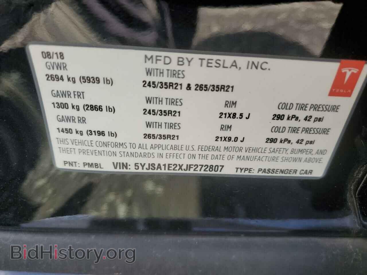 2018 TESLA MODEL S - VIN: 5YJSA1E2XJF272807 - Фото 12
