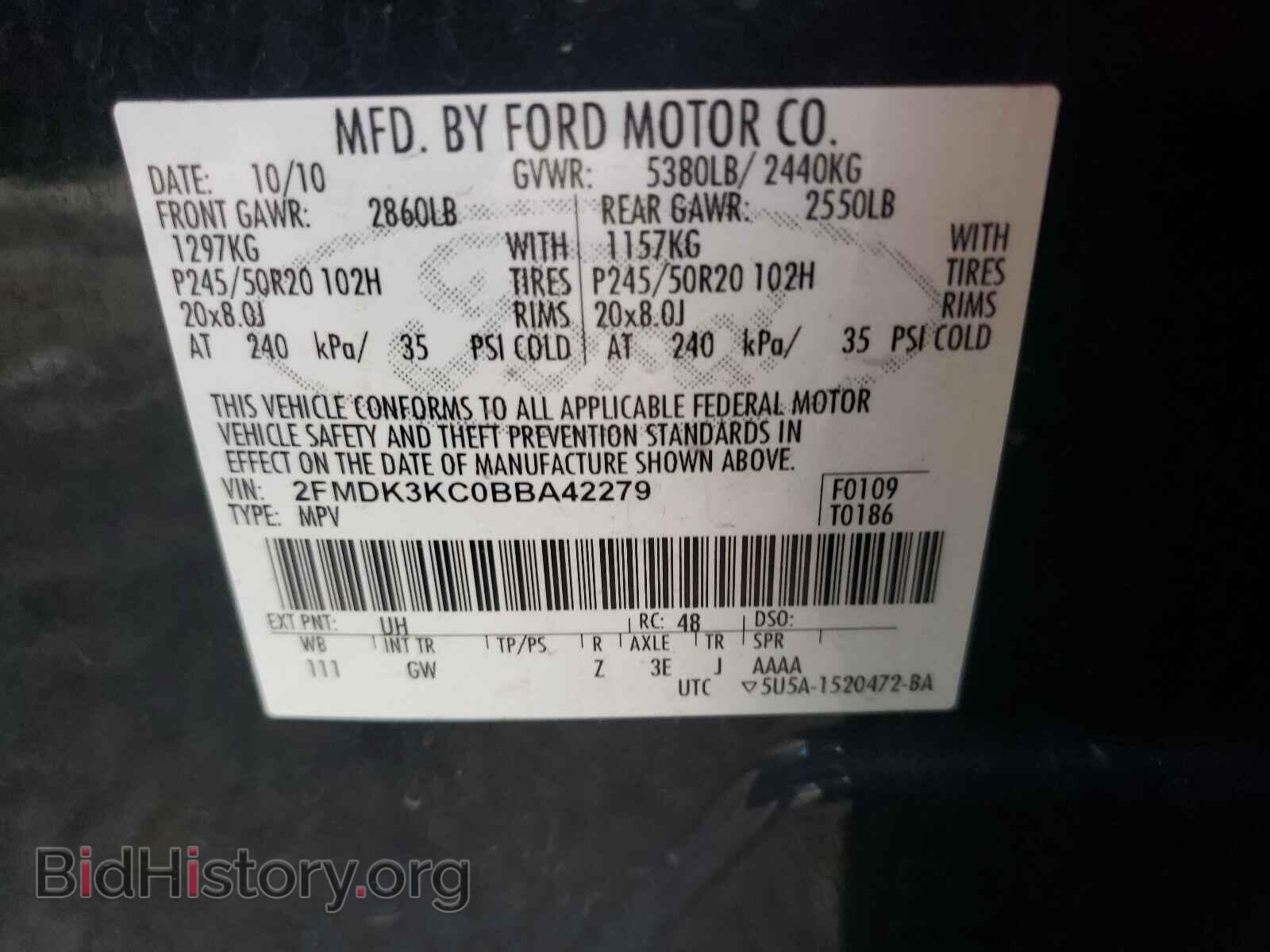 2011 FORD EDGE - VIN: 2FMDK3KC0BBA42279 - Фото 10