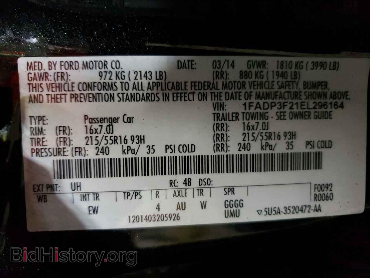 2014 FORD FOCUS - VIN: 1FADP3F21EL296164 - Фото 10