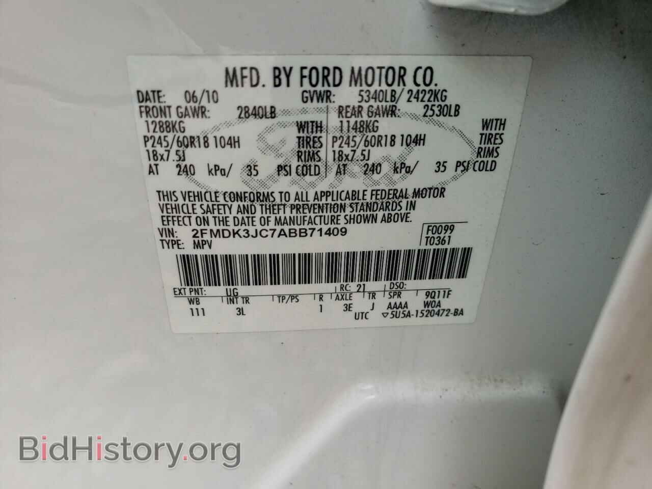 2010 FORD EDGE - VIN: 2FMDK3JC7ABB71409 - Фото 10