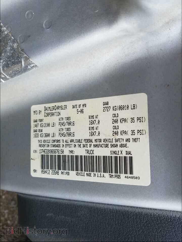 2006 DODGE DAKOTA - VIN: 1D7HE22K86S676150 - Фото 10