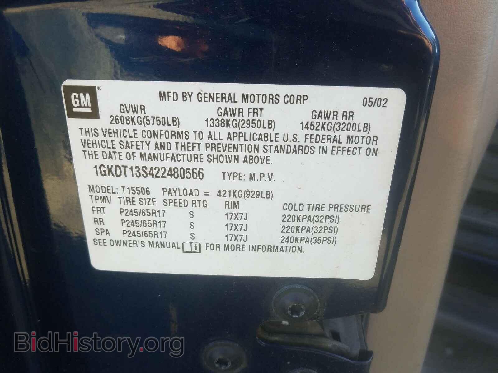 2002 GMC ENVOY - VIN: 1GKDT13S422480566 - Фото 10
