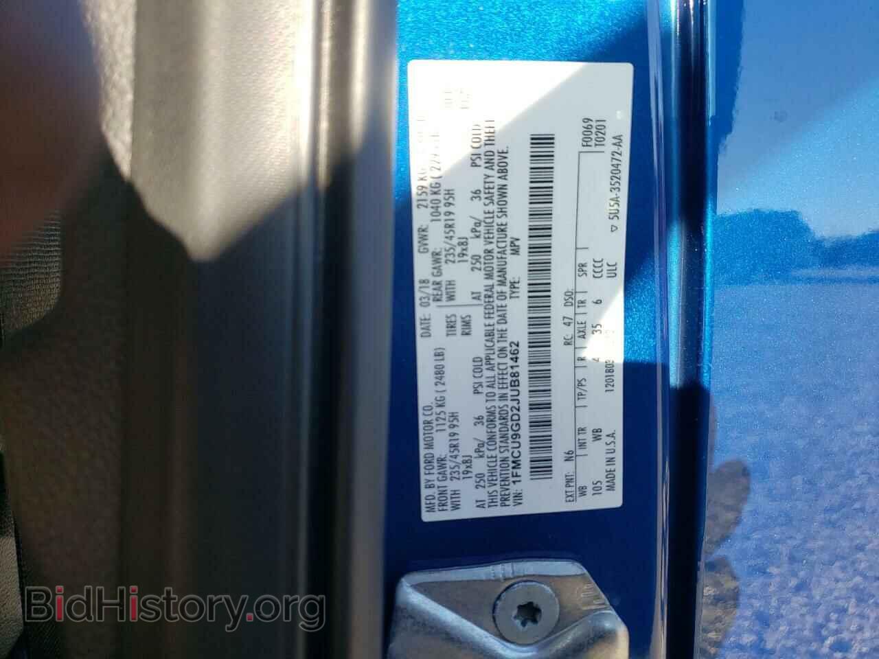 2018 FORD ESCAPE - VIN: 1FMCU9GD2JUB81462 - Фото 10