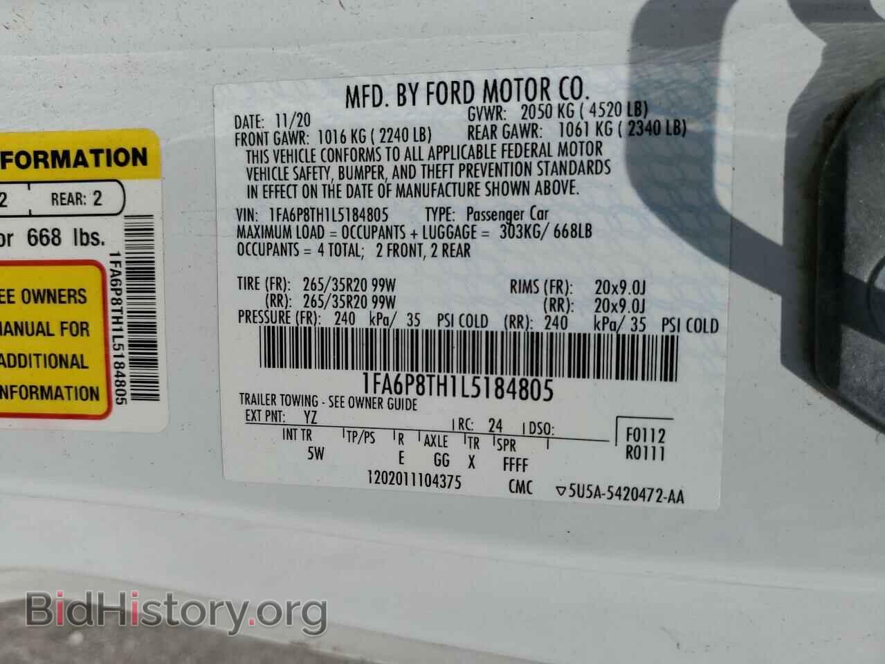 2020 FORD ALL Models - VIN: 1FA6P8TH1L5184805 - Фото 12