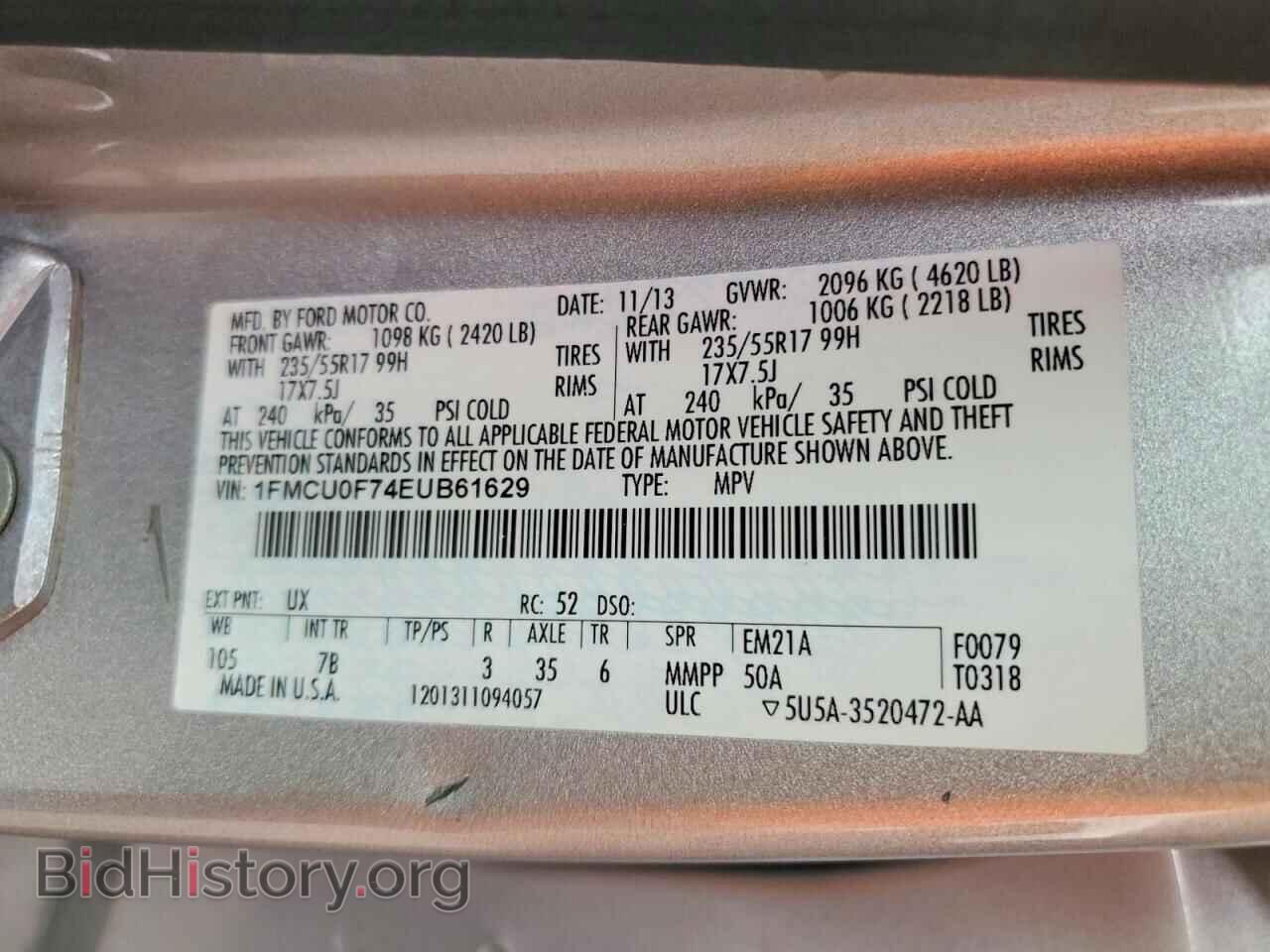 2014 FORD ESCAPE - VIN: 1FMCU0F74EUB61629 - Фото 13