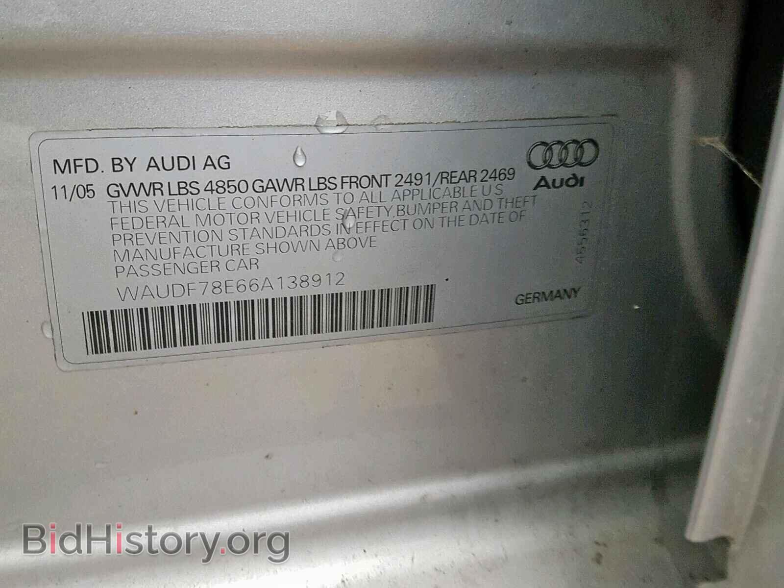 2006 AUDI A4 - VIN: WAUDF78E66A138912 - Фото 10