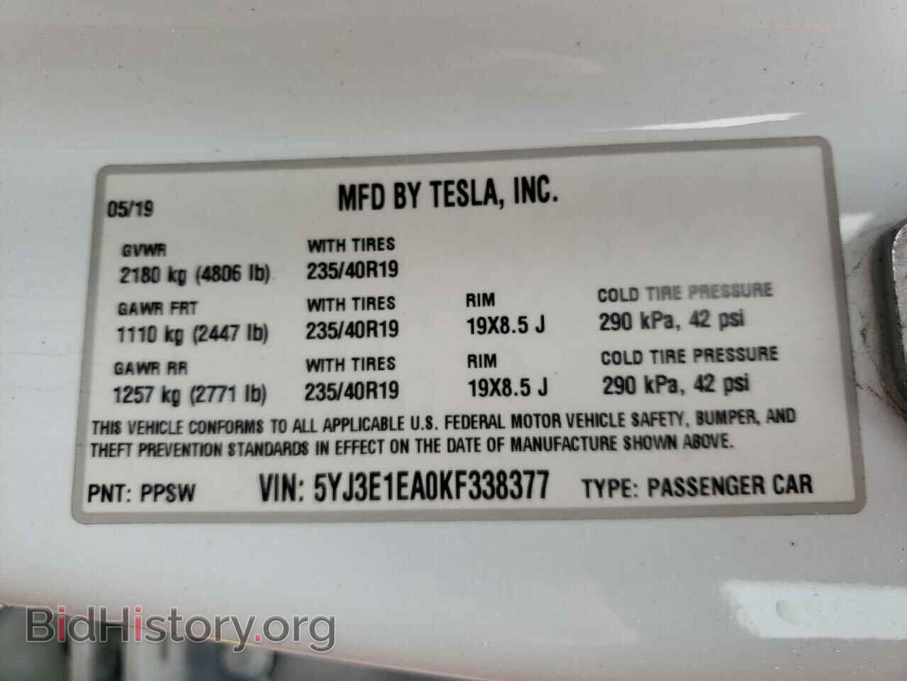 2019 TESLA MODEL 3 - VIN: 5YJ3E1EA0KF338377 - Photo 10