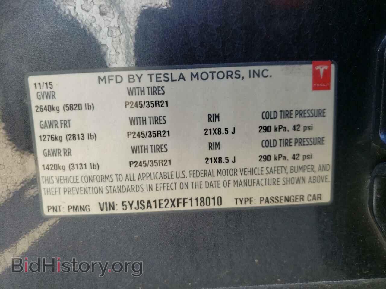 2015 TESLA MODEL S - VIN: 5YJSA1E2XFF118010 - Photo 10