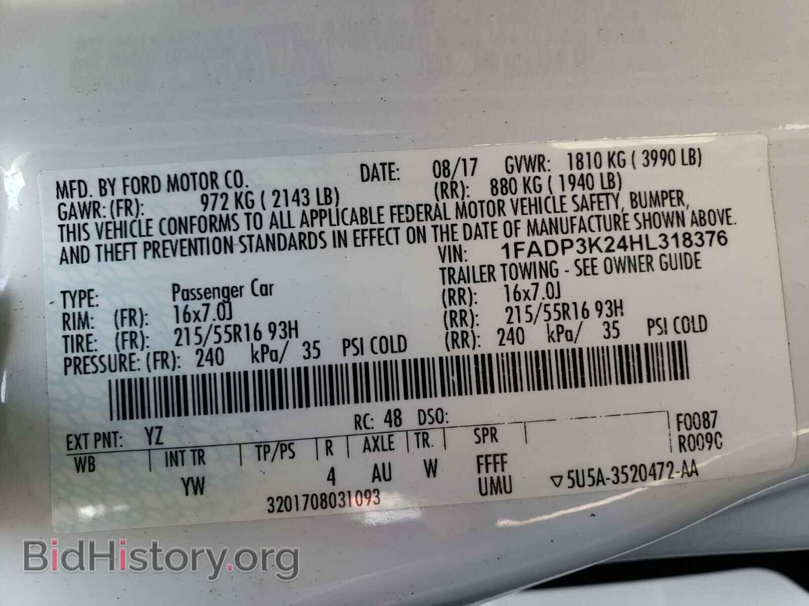 2017 FORD FOCUS - VIN: 1FADP3K24HL318376 - Фото 10