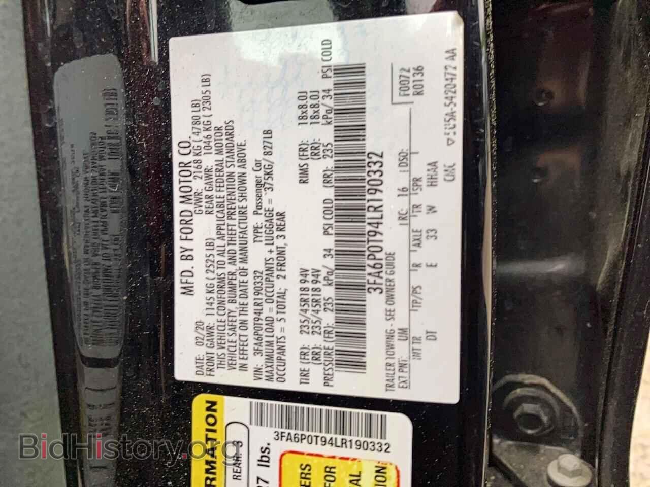 2020 FORD FUSION - VIN: 3FA6P0T94LR190332 - Фото 10