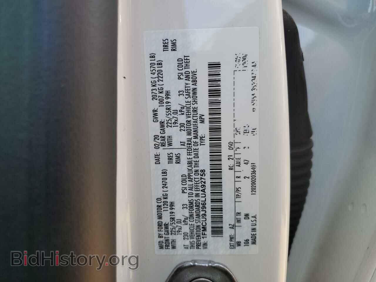 2020 FORD ESCAPE - VIN: 1FMCU9J96LUA92758 - Photo 12
