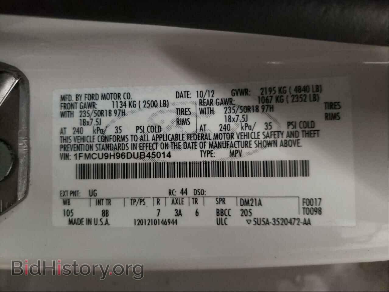 2013 FORD ESCAPE - VIN: 1FMCU9H96DUB45014 - Фото 10
