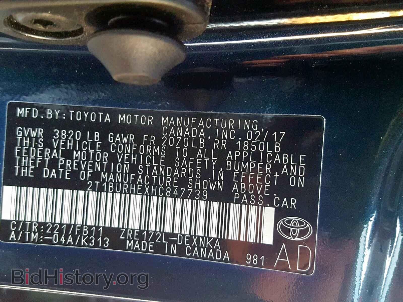 2017 TOYOTA COROLLA - VIN: 2T1BURHEXHC847739 - Фото 10
