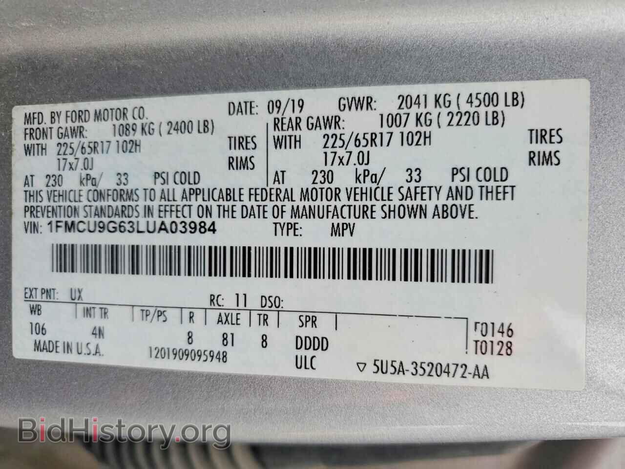 2020 FORD ESCAPE - VIN: 1FMCU9G63LUA03984 - Photo 13