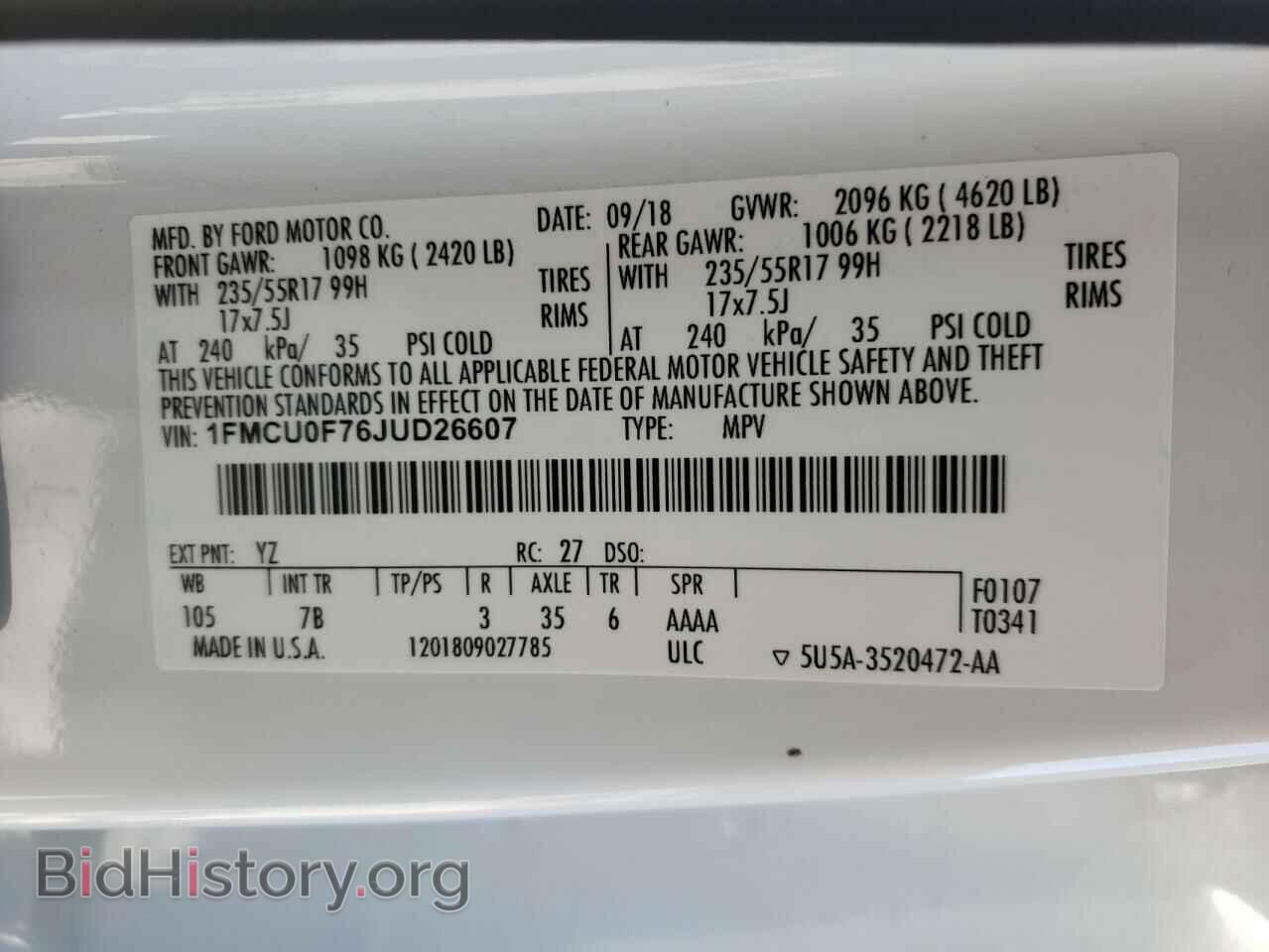 2018 FORD ESCAPE - VIN: 1FMCU0F76JUD26607 - Photo 10