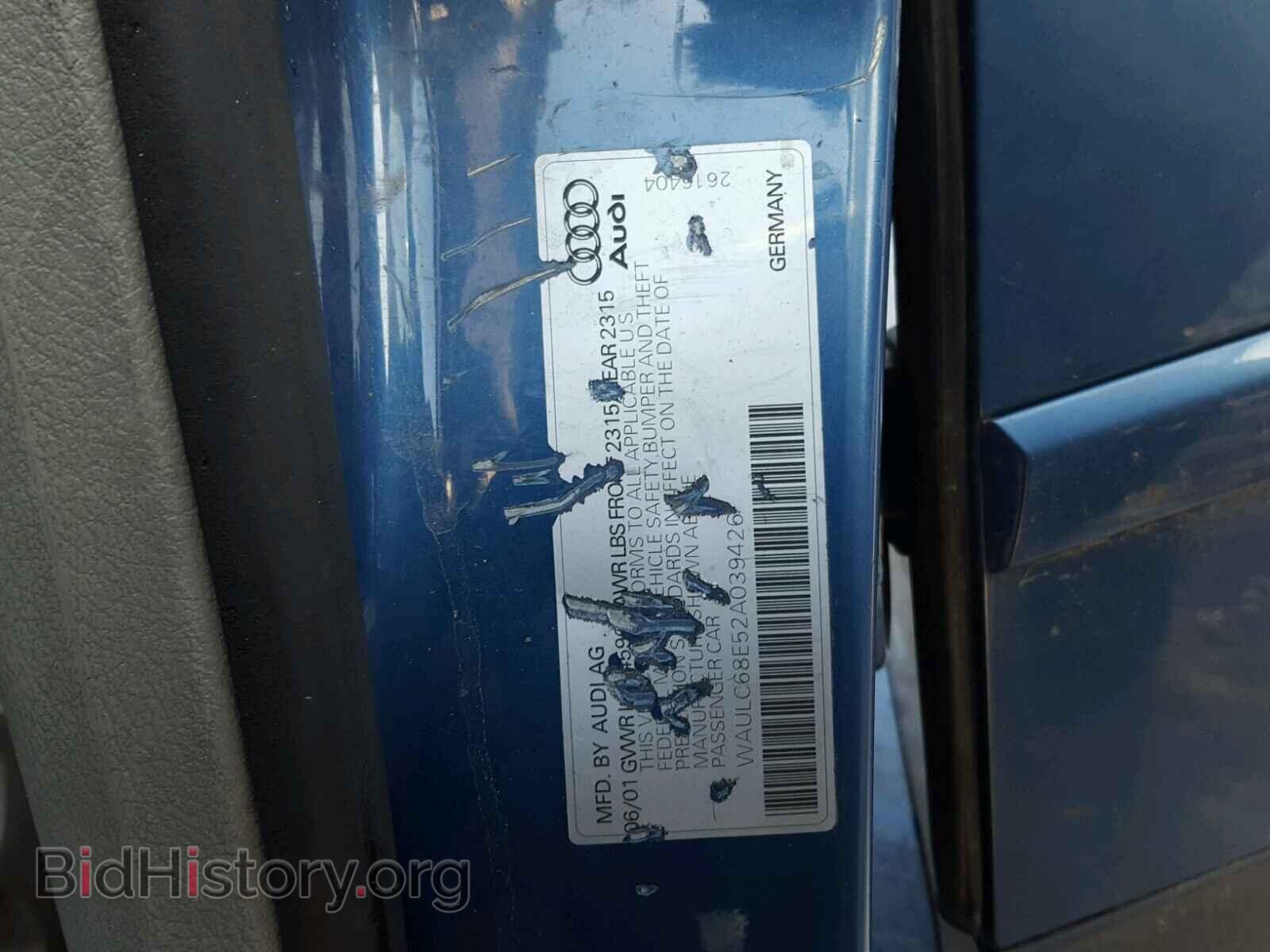 2002 AUDI A4 - VIN: WAULC68E52A039426 - Фото 10