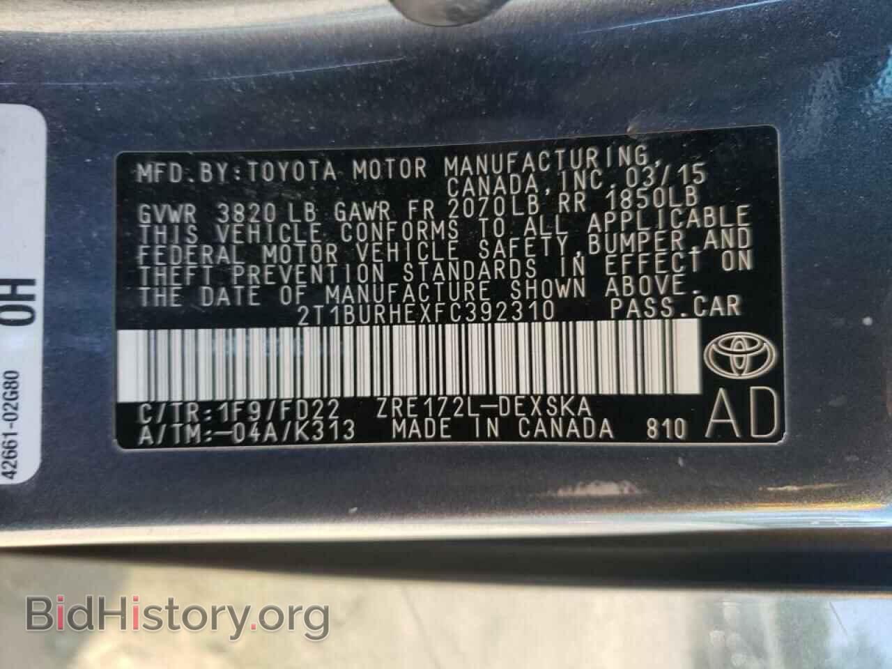 2015 TOYOTA COROLLA - VIN: 2T1BURHEXFC392310 - Фото 10