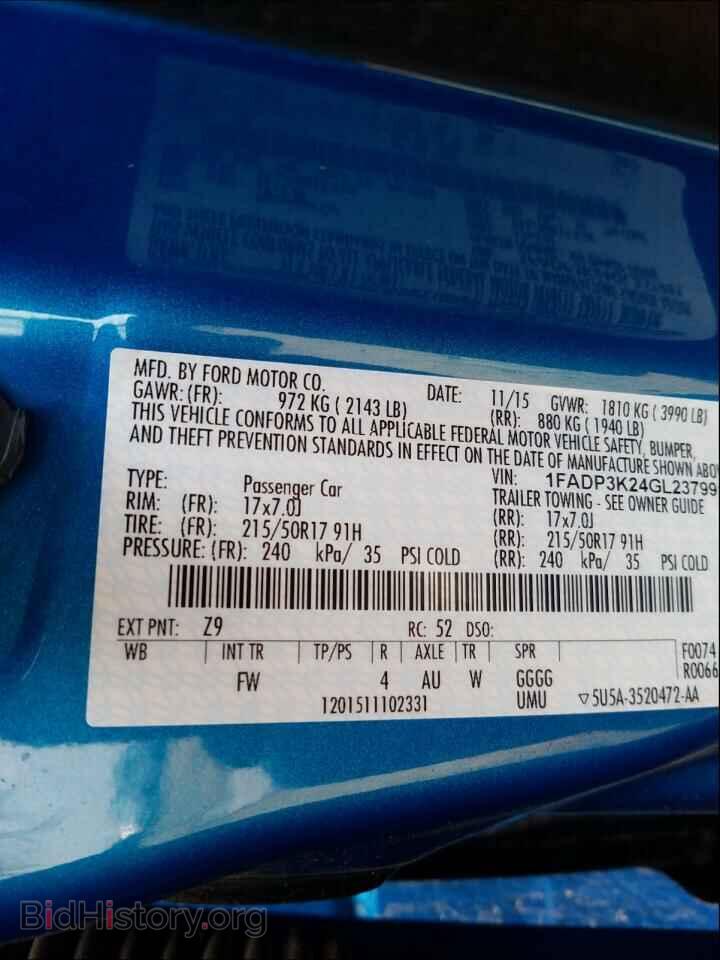 2016 FORD FOCUS - VIN: 1FADP3K24GL237991 - Фото 10