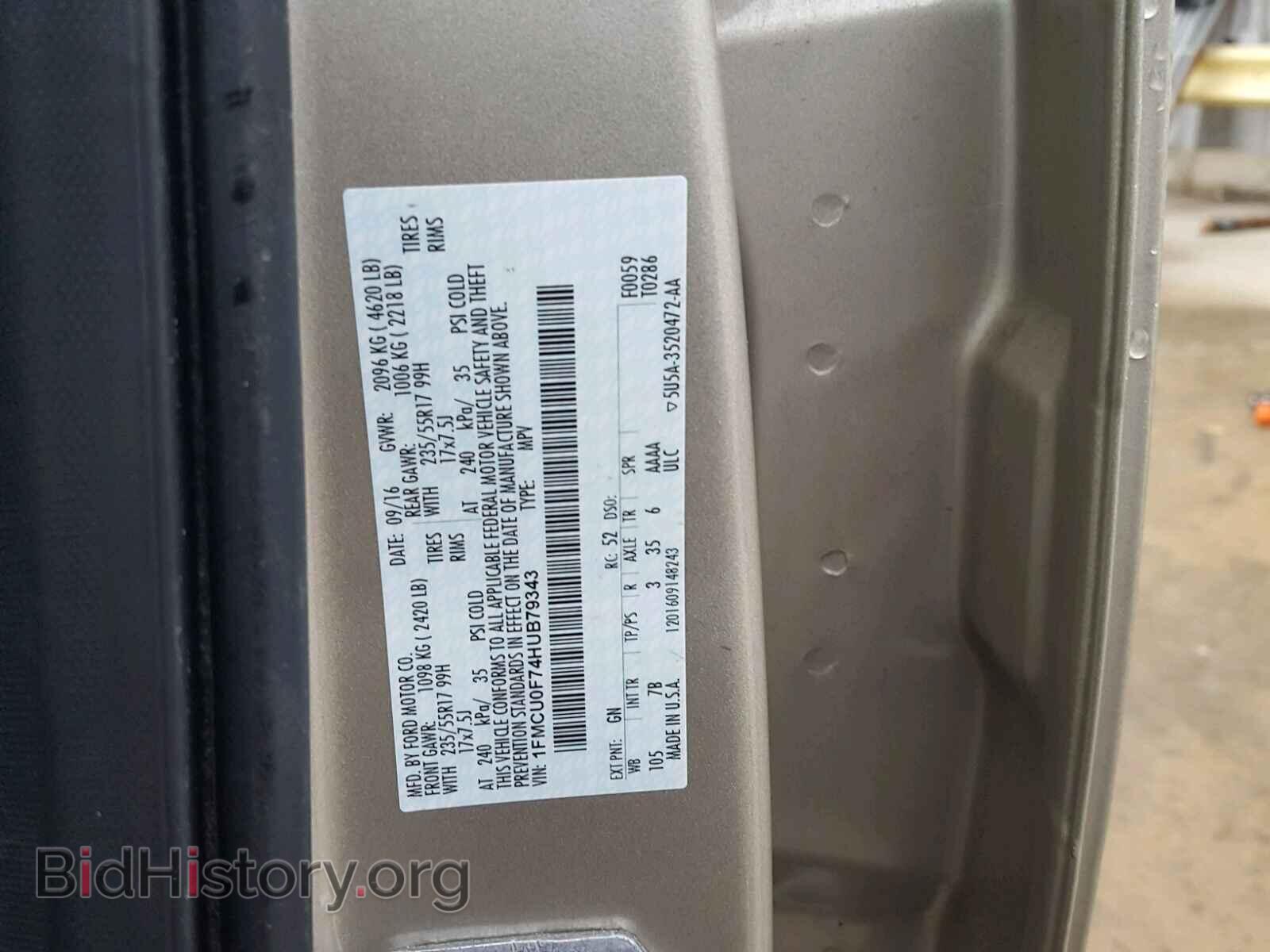 2017 FORD ESCAPE S - VIN: 1FMCU0F74HUB79343 - Фото 10
