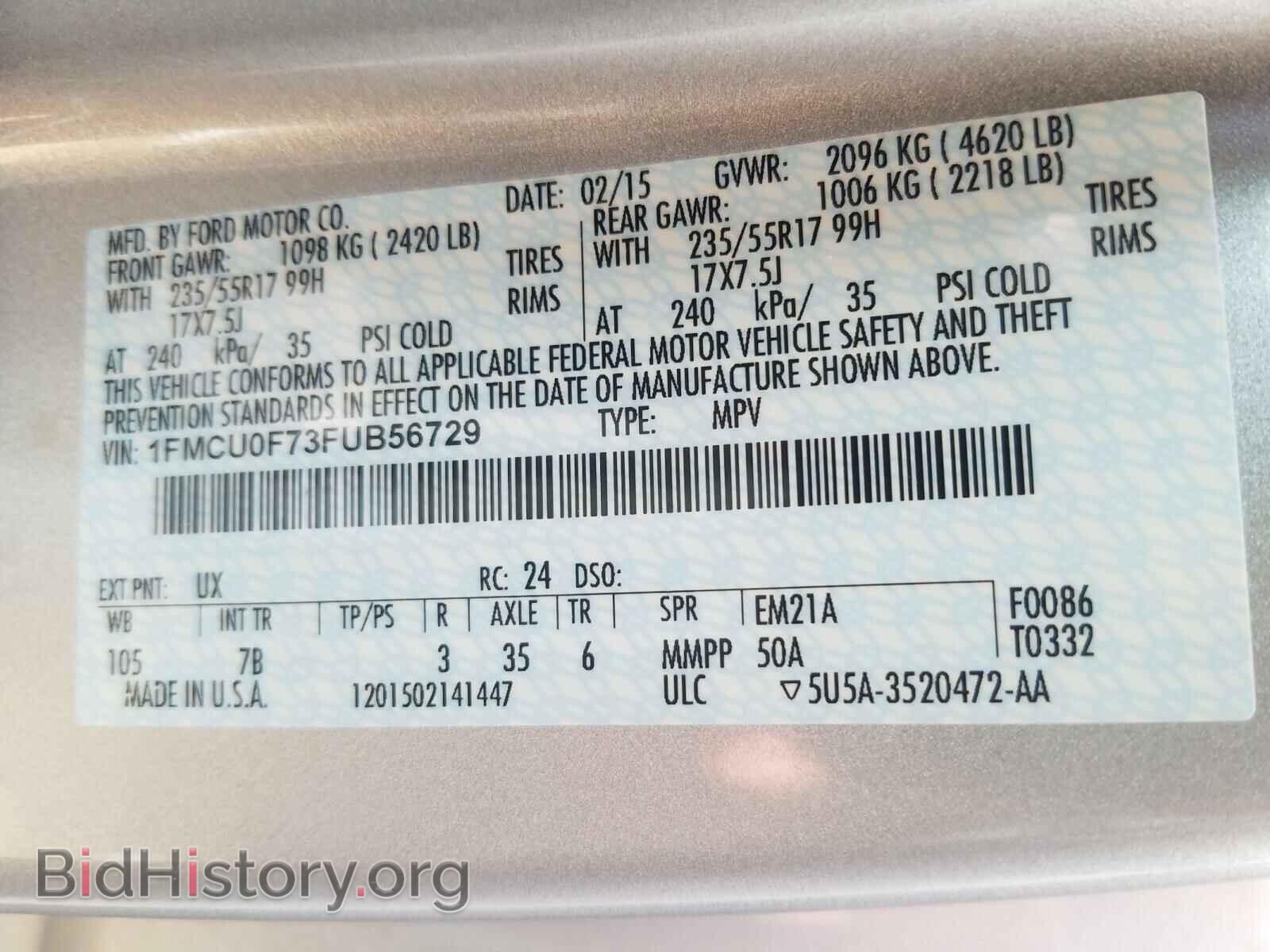 2015 FORD ESCAPE - VIN: 1FMCU0F73FUB56729 - Photo 10