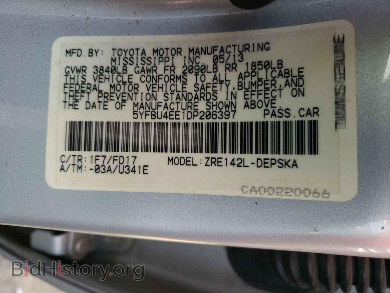 2013 TOYOTA COROLLA - VIN: 5YFBU4EE1DP206397 - Фото 10
