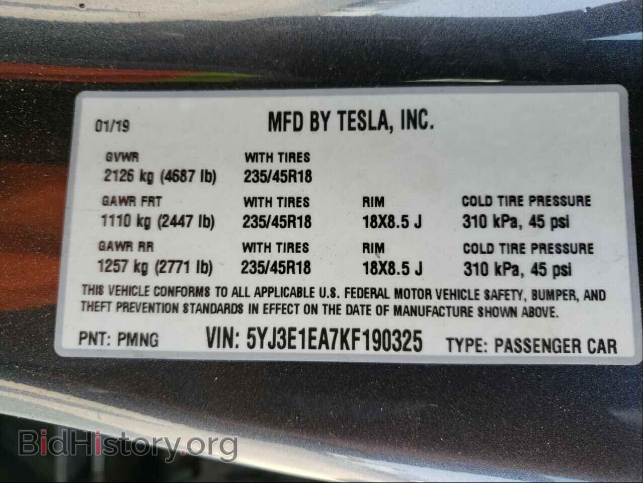 2019 TESLA MODEL 3 - VIN: 5YJ3E1EA7KF190325 - Фото 10