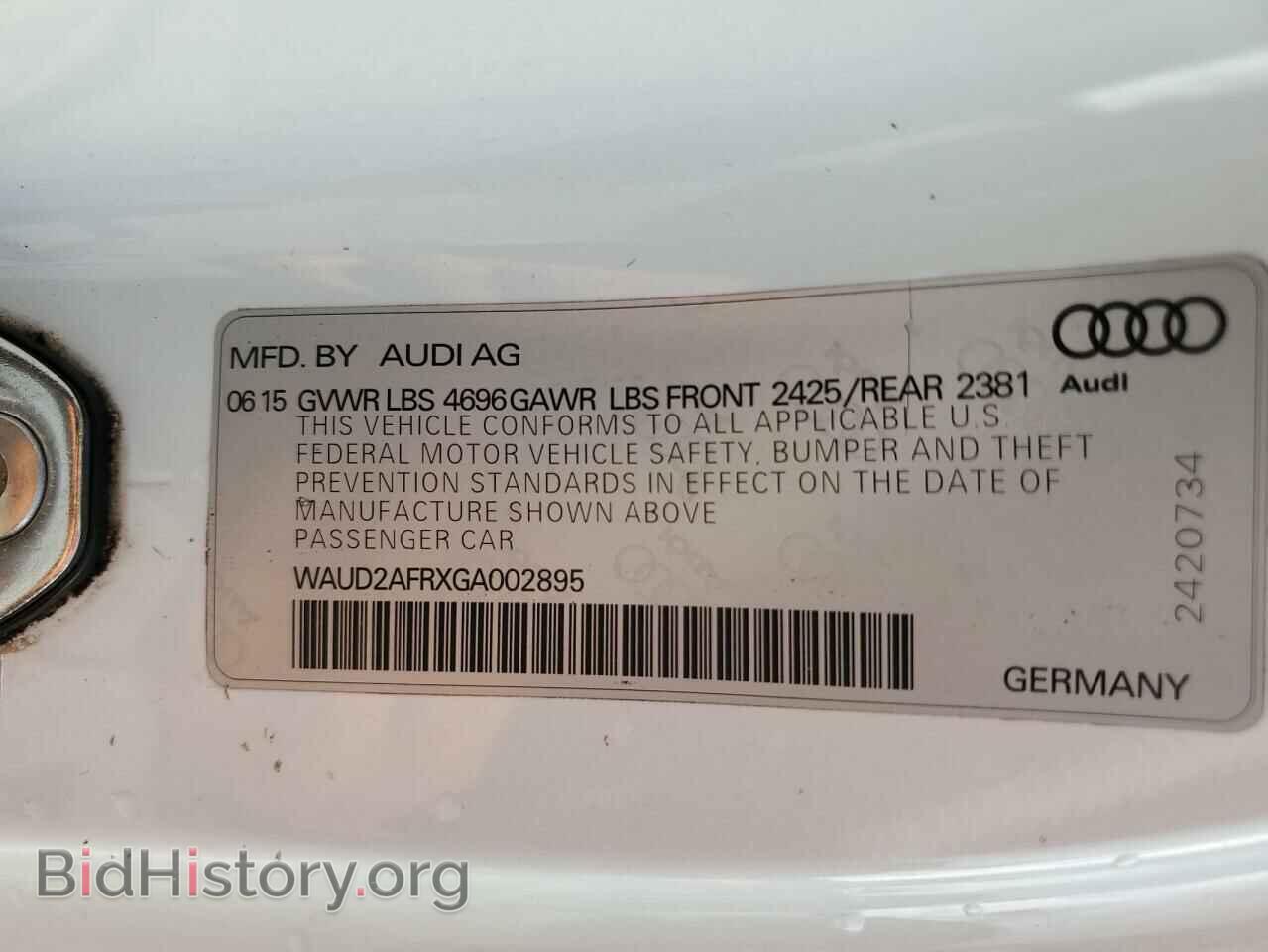 2016 AUDI A5 - VIN: WAUD2AFRXGA002895 - Фото 12