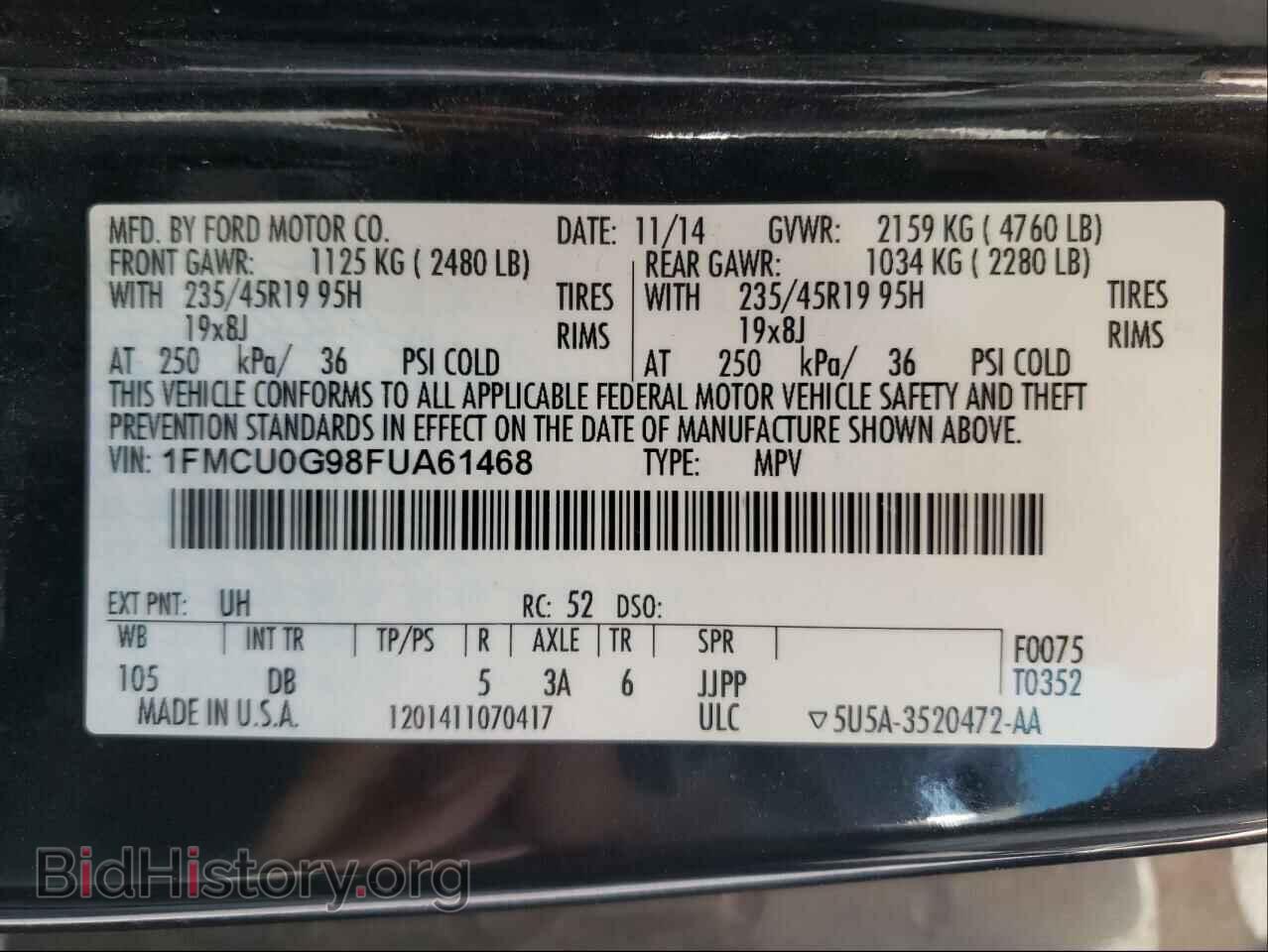 2015 FORD ESCAPE - VIN: 1FMCU0G98FUA61468 - Фото 10