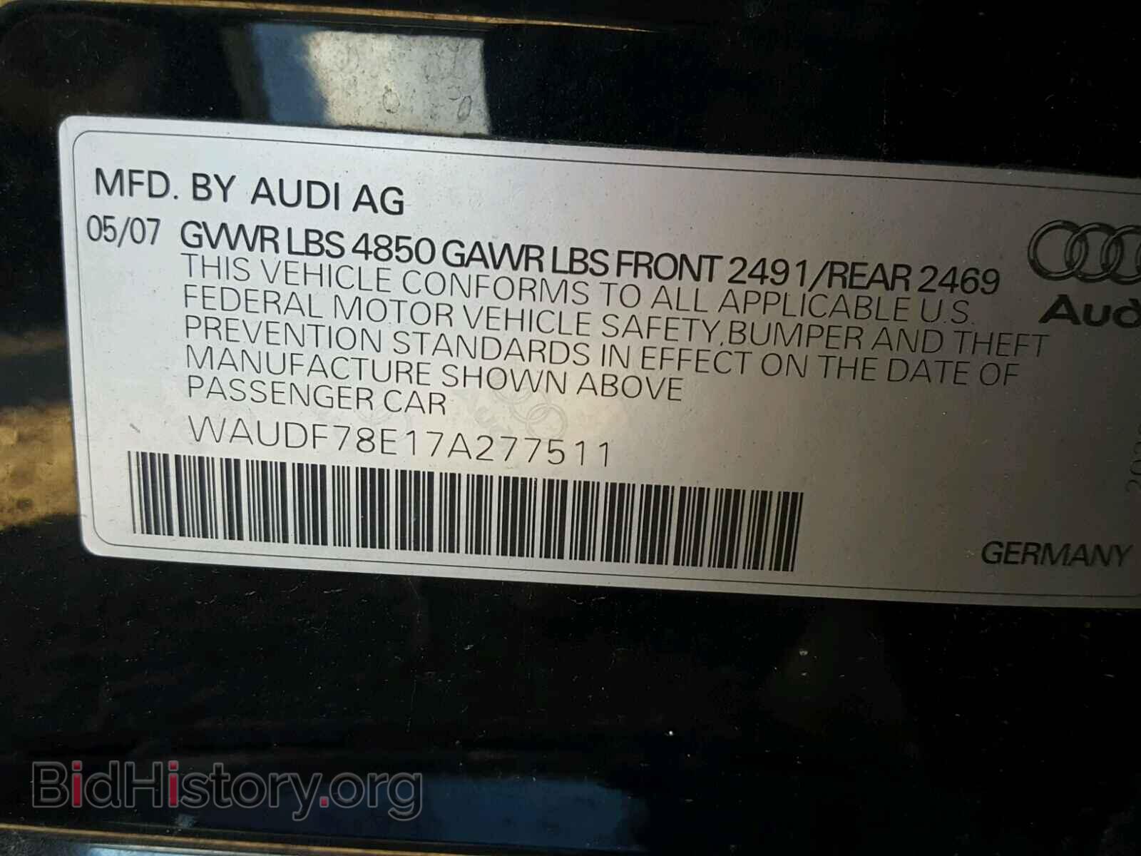2007 AUDI A4 - VIN: WAUDF78E17A277511 - Фото 10