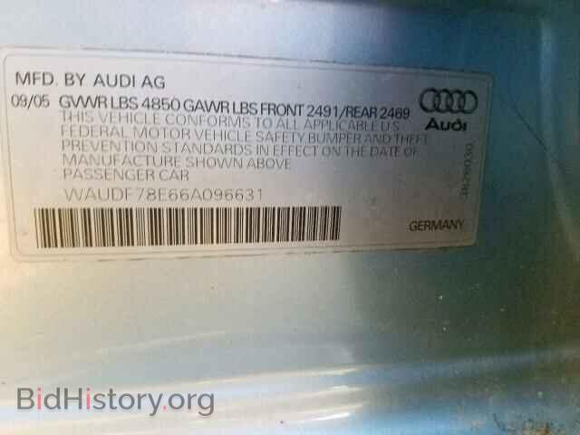 2006 AUDI A4 - VIN: WAUDF78E66A096631 - Фото 10