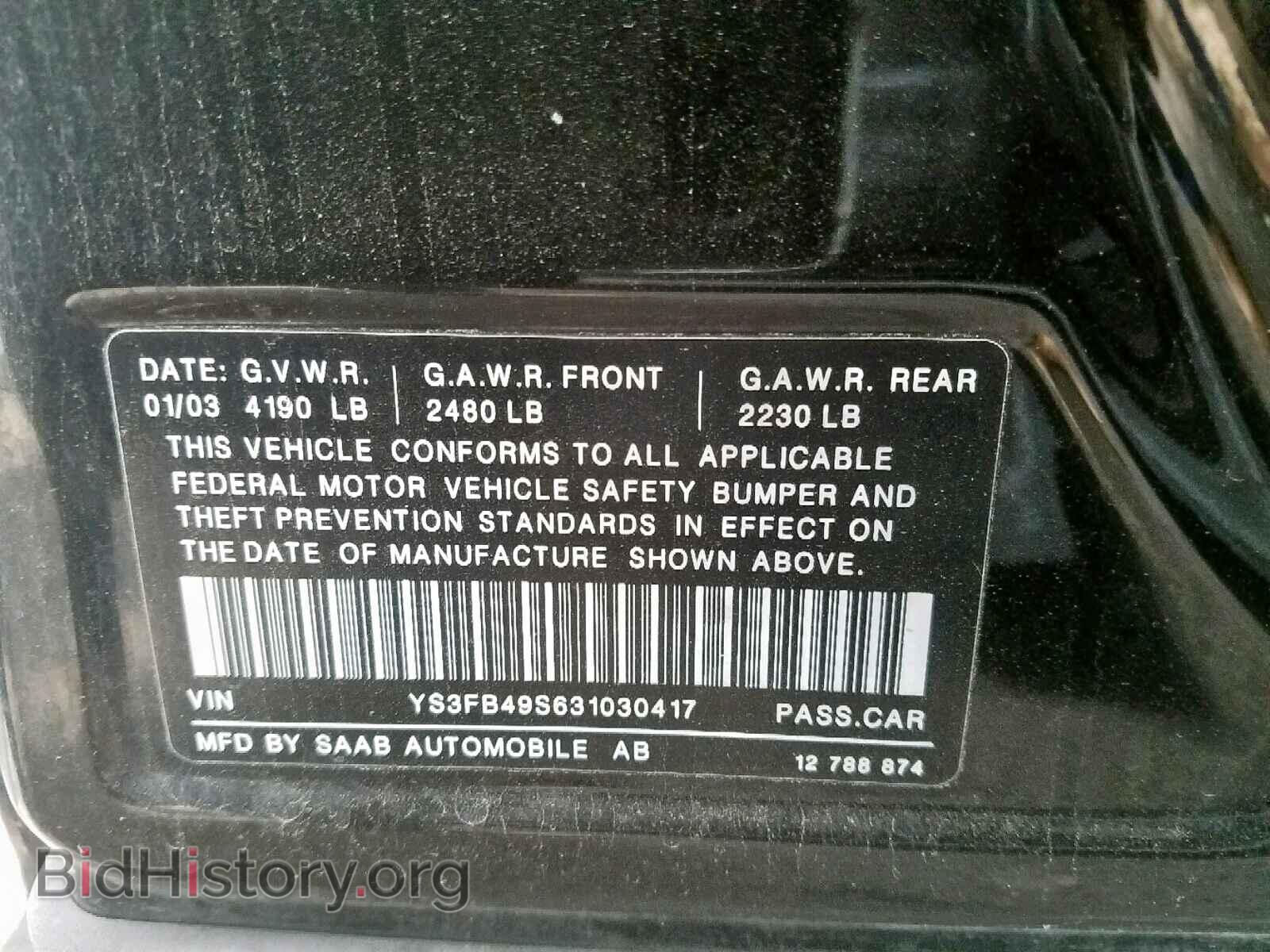 2003 SAAB 9 3 - VIN: YS3FB49S631030417 - Photo 10