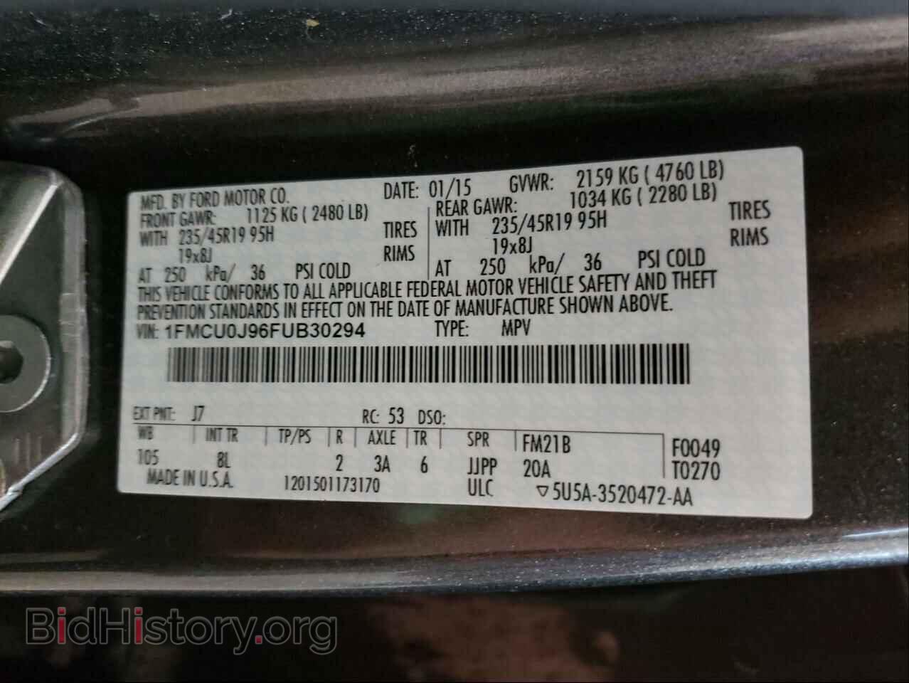 2015 FORD ESCAPE - VIN: 1FMCU0J96FUB30294 - Фото 10