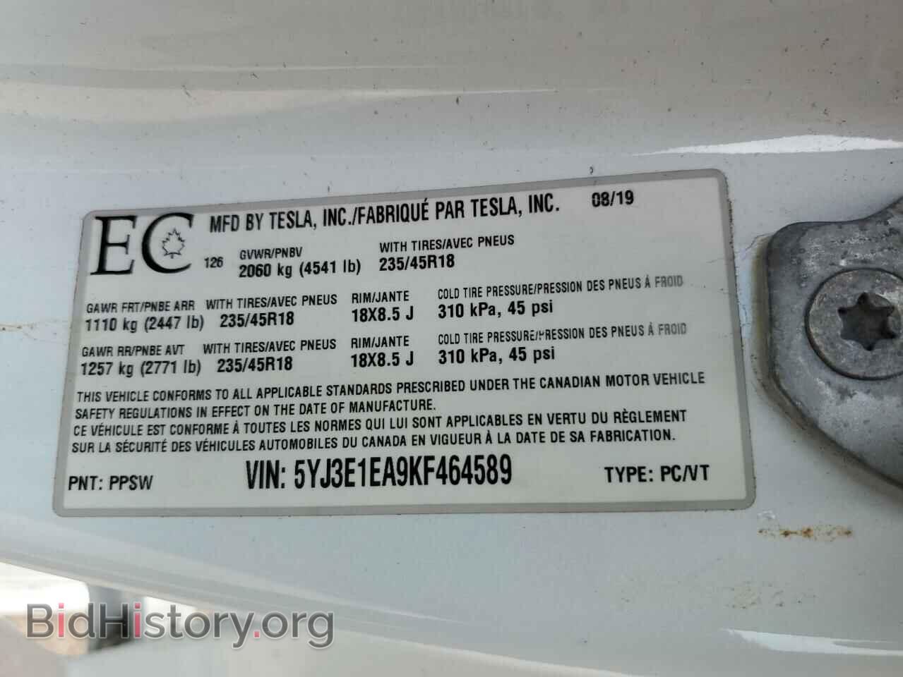 2019 TESLA MODEL 3 - VIN: 5YJ3E1EA9KF464589 - Photo 12