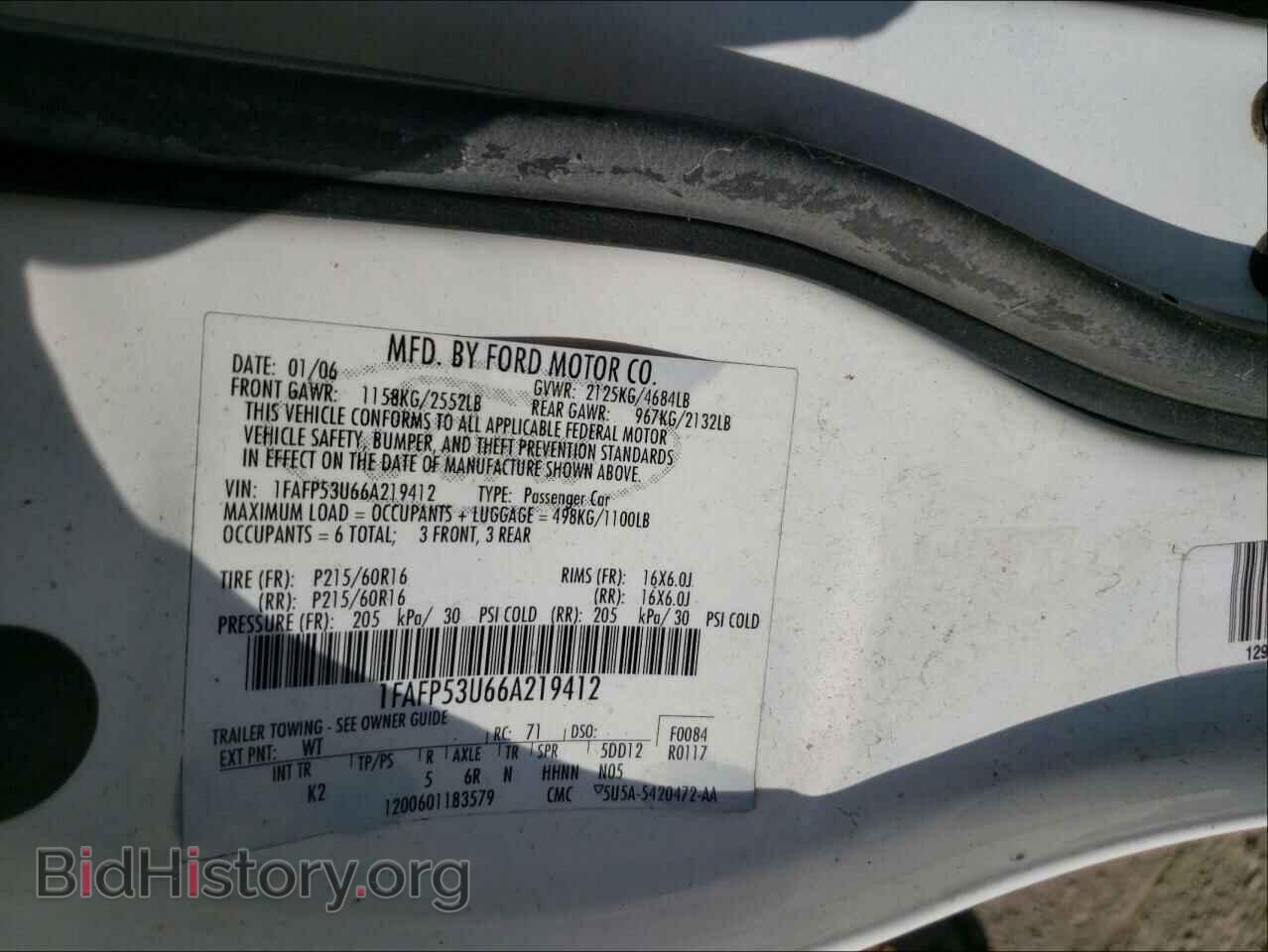 2006 FORD TAURUS - VIN: 1FAFP53U66A219412 - Фото 10
