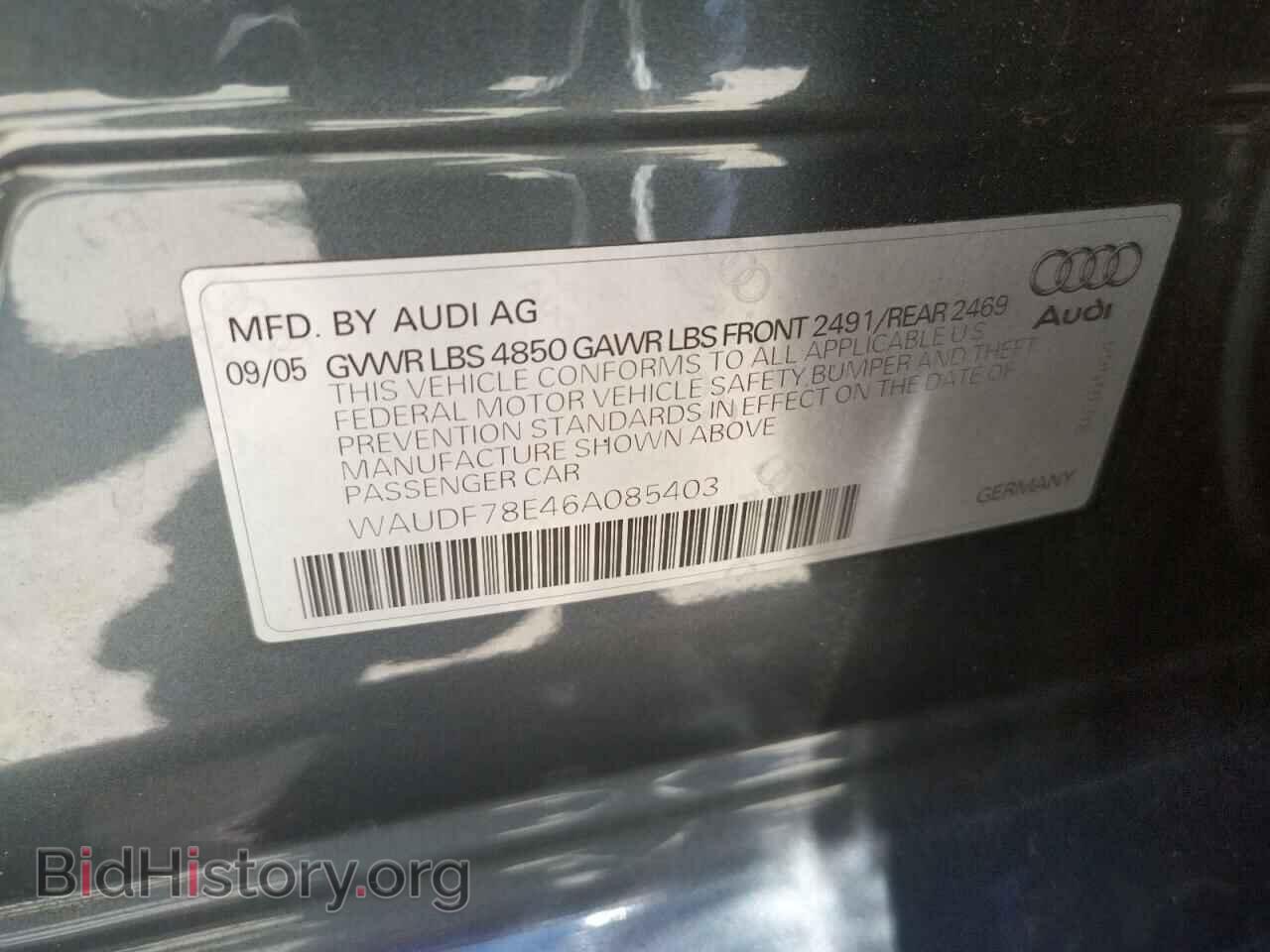 2006 AUDI A4 - VIN: WAUDF78E46A085403 - Фото 10