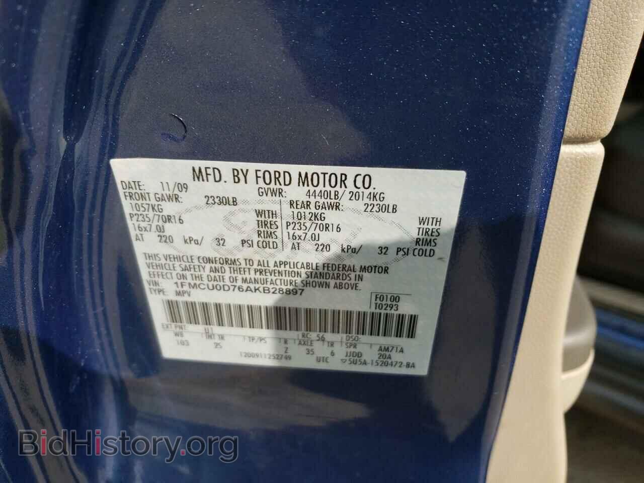 2010 FORD ESCAPE - VIN: 1FMCU0D76AKB28897 - Фото 12